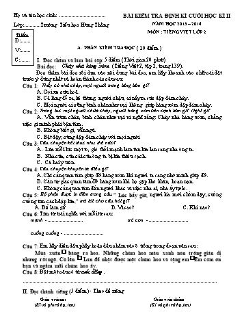 Bài kiểm tra định kì cuối học kì II môn Tiếng Việt Lớp 2 - Năm học 2013-2014 - Trường Tiểu học Hùng Thắng (Có đáp án)