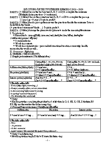 Đề cương ôn thi tuyển sinh Lớp 10 môn Tiếng Anh - Năm học 2019-2020