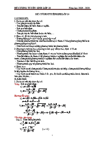 Đề cương tuyển sinh Lớp 10 môn Toán - Năm học 2019-2020