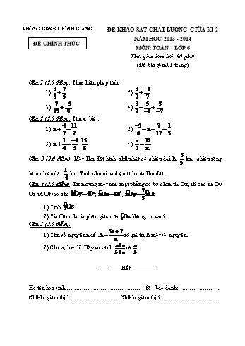 Đề khảo sát chất lượng giữa kì 2 môn Toán Lớp 6 - Năm học 2013-2014 - Phòng GD&ĐT Bình Giang (Có đáp án)