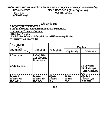 Đề kiểm tra định kỳ học kỳ I lần 5 môn Ngữ văn 6 (Phần Tập làm văn) - Năm học 2017-2018 - Trường THCS Thủ Khoa Huân - Đề dự bị (Có đáp án)