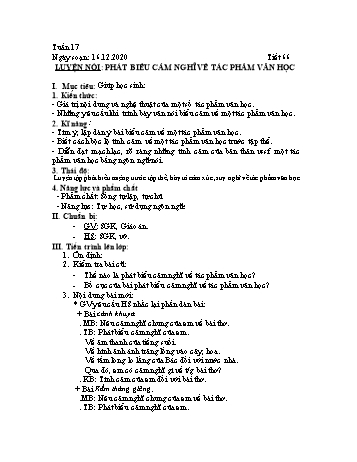 Giáo án môn Ngữ văn Lớp 7 - Tuần 17 - Năm 2020