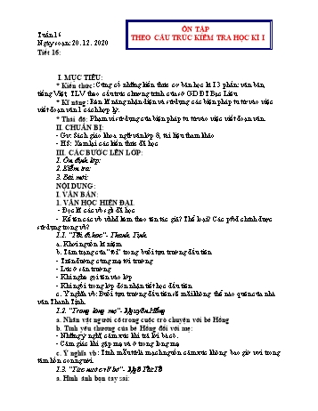 Giáo án môn Ngữ văn Lớp 8 - Tuần 16, Tiết 16: Ôn tập theo cấu trúc kiểm tra học kì I