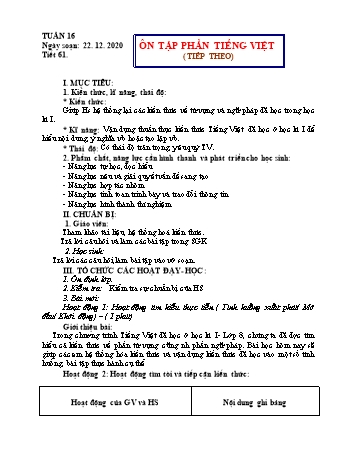 Giáo án môn Ngữ văn Lớp 8 - Tuần 16, Tiết 61: Ôn tập phần Tiếng Việt (Tiếp theo)