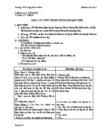 Giáo án môn Tin học Lớp 6 - Tuần 12 - Trường TH-THCS Nguyễn An Ninh