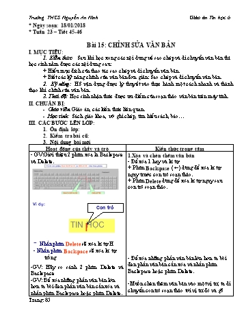 Giáo án môn Tin học Lớp 6 - Tuần 23 - Trường TH-THCS Nguyễn An Ninh