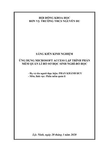Sáng kiến kinh nghiệm Ứng dụng Microsoft Access lập trình phần mềm quản lí hồ sơ học sinh nghỉ-bỏ học