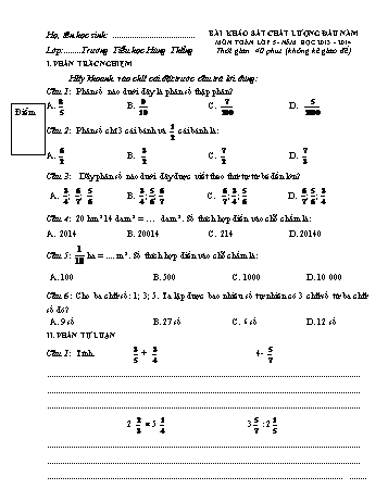 Bài khảo sát chất lượng đầu năm môn Toán Lớp 5 - Năm học 2013-2014 - Trường Tiểu học Hùng Thắng
