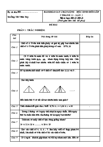 Bài khảo sát chất lượng học sinh giỏi lần 3 Lớp 5 - Tháng 11 - Năm học 2012-2013 - Trường Tiểu học Vĩnh Tuy (Có đáp án)