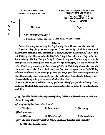 Bài kiểm tra chất lượng cuối năm môn Tiếng Việt Lớp 4 (Dành cho học sinh kiểm tra lại lần 2) - Năm học 2013-2014  - Trường Tiểu học Vĩnh Tuy (Có đáp án)