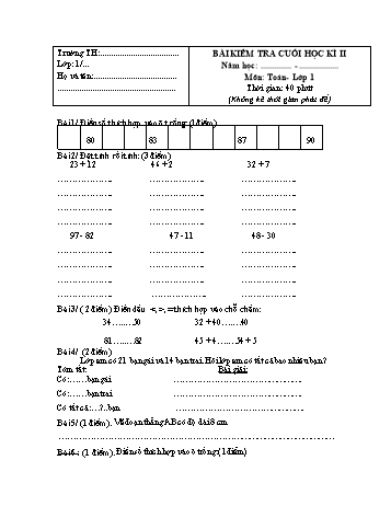 Bài kiểm tra cuối học kì II môn Toán Lớp 1 - Đề số 17