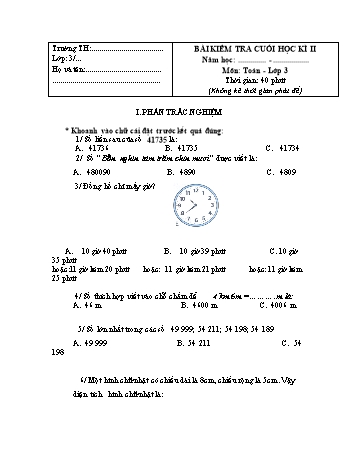 Bài kiểm tra cuối học kì II môn Toán Lớp 3 - Đề số 10