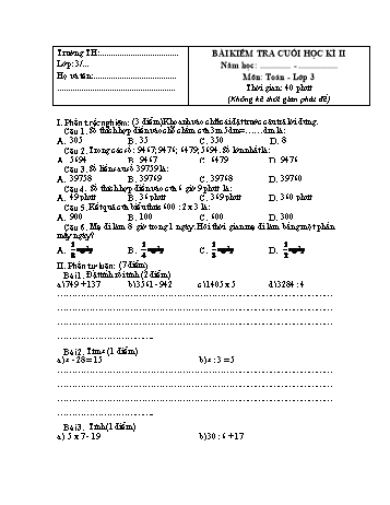 Bài kiểm tra cuối học kì II môn Toán Lớp 3 - Đề số 2