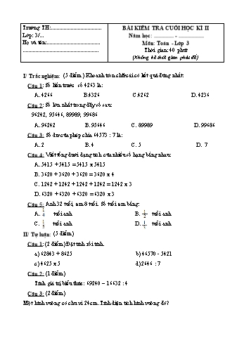 Bài kiểm tra cuối học kì II môn Toán Lớp 3 - Đề số 7