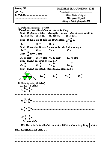 Bài kiểm tra cuối học kì II môn Toán Lớp 4 - Đề số 1
