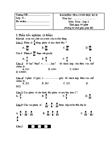 Bài kiểm tra cuối học kì II môn Toán Lớp 4 - Đề số 2