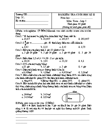 Bài kiểm tra cuối học kì II môn Toán Lớp 5
