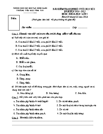 Bài kiểm tra định kì cuối học kì I môn Khoa học Lớp 5 - Năm học 2014-2015 - Trường Tiểu học Vĩnh Tuy (Có đáp án)