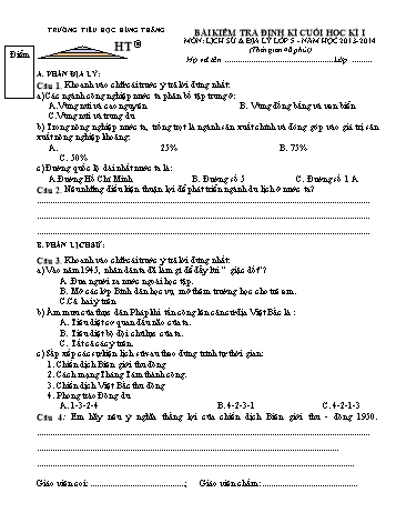 Bài kiểm tra định kì cuối học kì I môn Lịch sử & Địa lý Lớp 5 - Năm học 2013-2014 - Trường Tiểu học Hùng Thắng