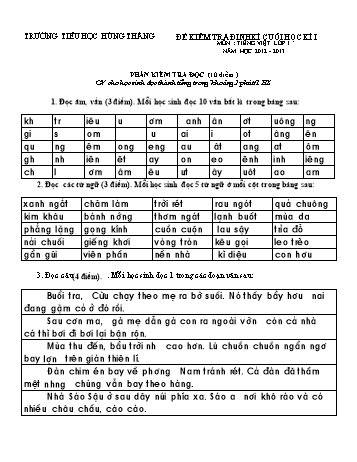 Bài kiểm tra định kì cuối học kì I môn Tiếng Việt Lớp 1 - Năm học 2012-2013 - Trường Tiểu học Hùng Thắng (Có đáp án)