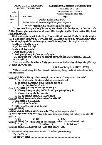 Bài kiểm tra định kì cuối học kì I môn Tiếng Việt Lớp 3 - Năm học 2013-2014 - Trường Tiểu học Thái Hòa (Có đáp án)