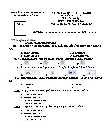 Bài kiểm tra định kì cuối năm học môn Tin học Lớp 5 - Năm học 2012-2013 - Trường Tiểu học Vĩnh Tuy (Có đáp án)