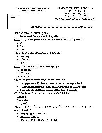 Bài kiểm tra định kì cuối năm môn Khoa học Lớp 5 - Năm học 2012-2013 - Trường Tiểu học Vĩnh Tuy (Có đáp án)