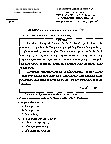 Bài kiểm tra định kì cuối năm môn Tiếng Việt Lớp 3 - Năm học 2012-2013 - Trường Tiểu học Vĩnh Tuy (Có đáp án)