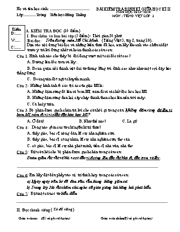 Bài kiểm tra định kì giữa học kì II môn Tiếng Việt Lớp 3 - Năm học 2013-2014 - Trường Tiểu học Hùng Thắng (Có đáp án)
