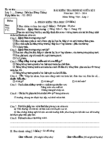 Bài kiểm tra định kì giữa kì I môn Tiếng Việt Lớp 3 - Năm học 2013-2014 - Trường Tiểu học Hùng Thắng (Có đáp án)