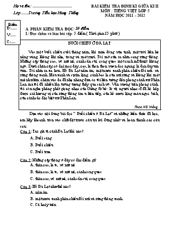 Bài kiểm tra định kì giữa kì II môn Tiếng Việt Lớp 5 - Năm học 2011-2012 - Trường Tiểu học Hùng Thắng