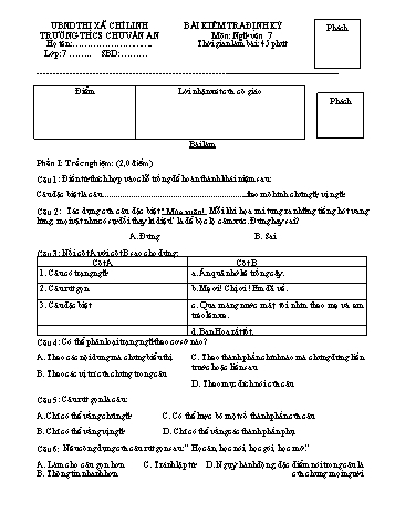 Bài kiểm tra định kỳ môn Ngữ văn Lớp 7 - Trường THCS Chu Văn An (Kèm hướng dẫn chấm)