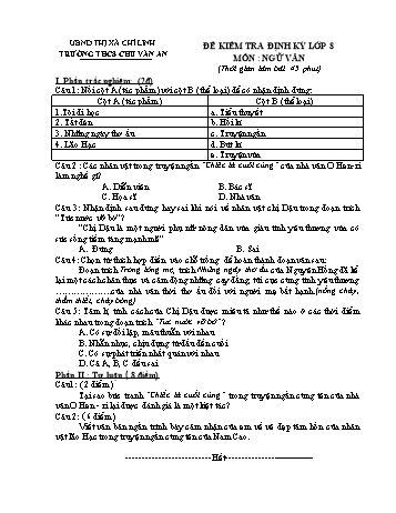 Bài kiểm tra định kỳ môn Ngữ văn Lớp 8 - Trường THCS Chu Văn An (Kèm hướng dẫn chấm)