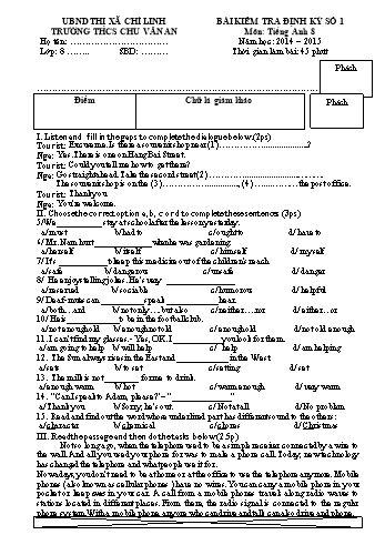 Bài kiểm tra định kỳ số 1 môn Tiếng Anh Lớp 8 - Năm học 2014-2015 - Trường THCS Chu Văn An (Kèm hướng dẫn chấm)