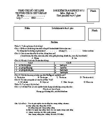 Bài kiểm tra định kỳ số 2 môn Ngữ văn Lớp 7 - Trường THCS Chu Văn An (Kèm hướng dẫn chấm)