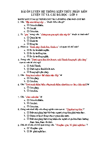 Bài ôn luyện hệ thống kiến thức phân môn Luyện từ và câu đã học Lớp 5