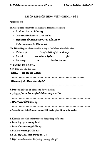 Bài ôn tập môn Tiếng Việt Khối 2 - Năm 2020