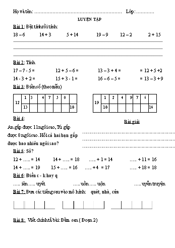 Bài ôn tập môn Toán Khối 1