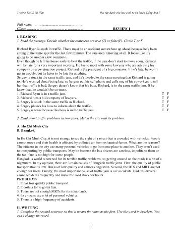 Bài tập dành cho học sinh tự ôn luyện Tiếng Anh Lớp 7 - Trường THCS Vũ Hữu