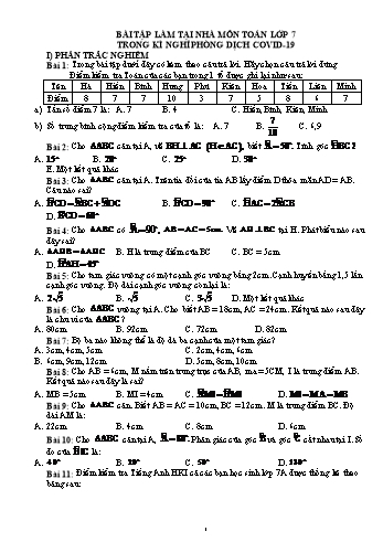Bài tập làm tại nhà môn Toán Lớp 7