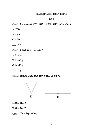 Bài tập môn Toán Lớp 4