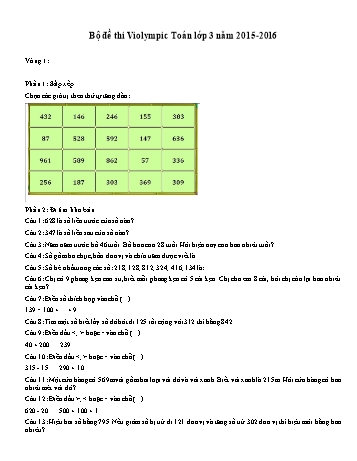 Bộ đề thi Violympic Toán Lớp 3 - Năm học 2015-2016 (Có đáp án)