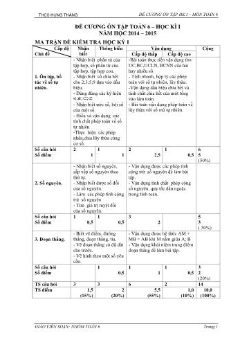 Đề cương ôn tập học kì I môn Toán Lớp 6 - Năm học 2014-2015 - Trường THCS Hùng Thắng