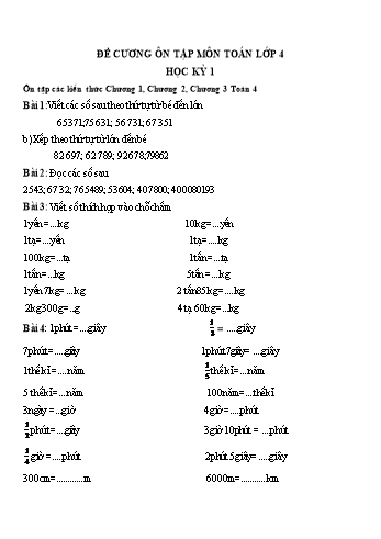 Đề cương ôn tập học kỳ 1 môn Toán Lớp 4