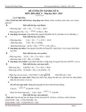 Đề cương ôn tập học kỳ II môn Hóa học Lớp 9 - Năm học 2014-2015 - Trường THCS Hùng Thắng