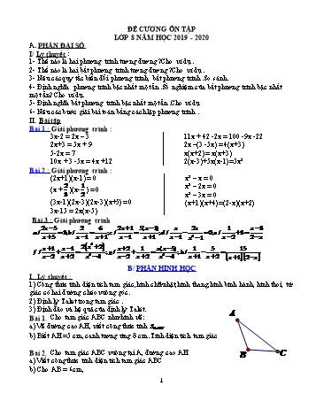 Đề cương ôn tập môn Toán Lớp 8 - Năm học 2019-2020
