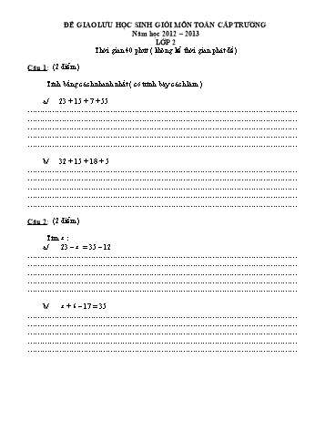 Đề giao lưu học sinh giỏi cấp trường môn Toán Lớp 2 - Năm học 2012-2013