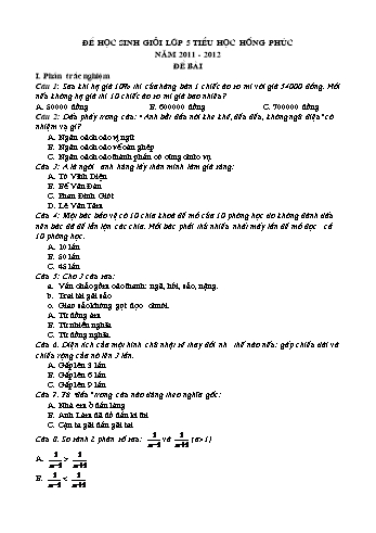 Đề học sinh giỏi Lớp 5 - Năm học 2011-2012 - Trường Tiểu học Hồng Phúc (Có đáp án)