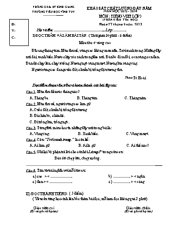 Đề khảo sát chất lượng đầu năm môn Tiếng Việt Lớp 3 - Năm học 2013-2014 - Trường Tiểu học Vĩnh Tuy (Có đáp án)