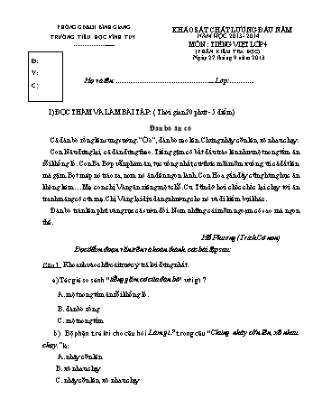 Đề khảo sát chất lượng đầu năm môn Tiếng Việt Lớp 4 - Năm học 2013-2014 - Trường Tiểu học Vĩnh Tuy (Có đáp án)